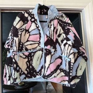 Free People Hit The Slopes Printed Fleece Jacket Butterfly Print